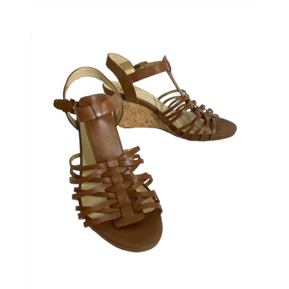 Brown LEATHER Wedge Sandal - Isaac Mizrahi Live! SIMMER - Women's US 10W - Picture 4 of 7